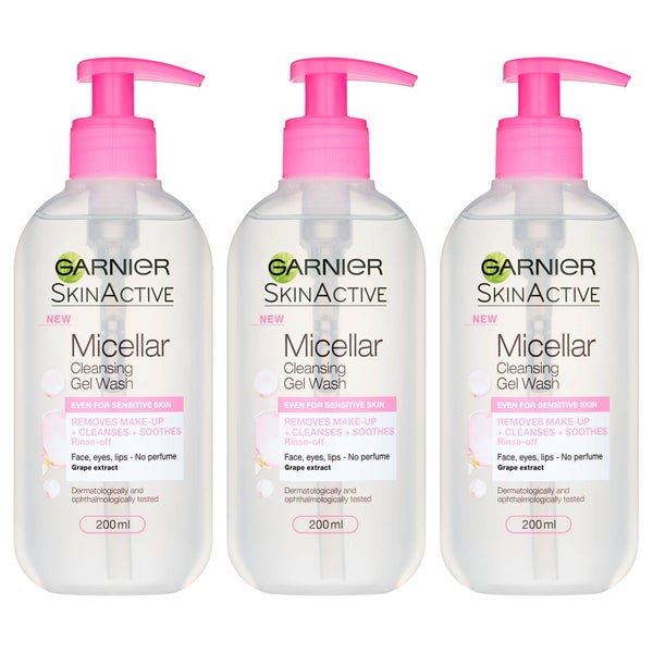 Garnier Micellar Gel Face Wash Sensitive Skin 200ml (3 Pack)
