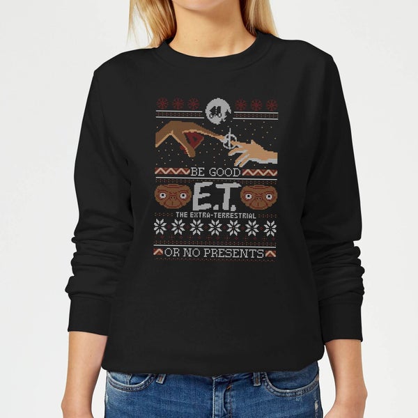 E.T. the Extra-Terrestrial Be Good or No Presents Women's Christmas Sweatshirt - Black