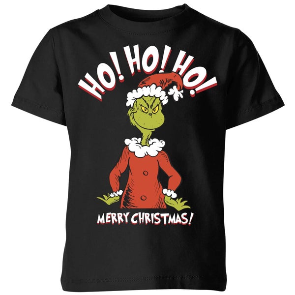 The Grinch Ho Ho Ho Smile Kids Christmas T-Shirt - Black
