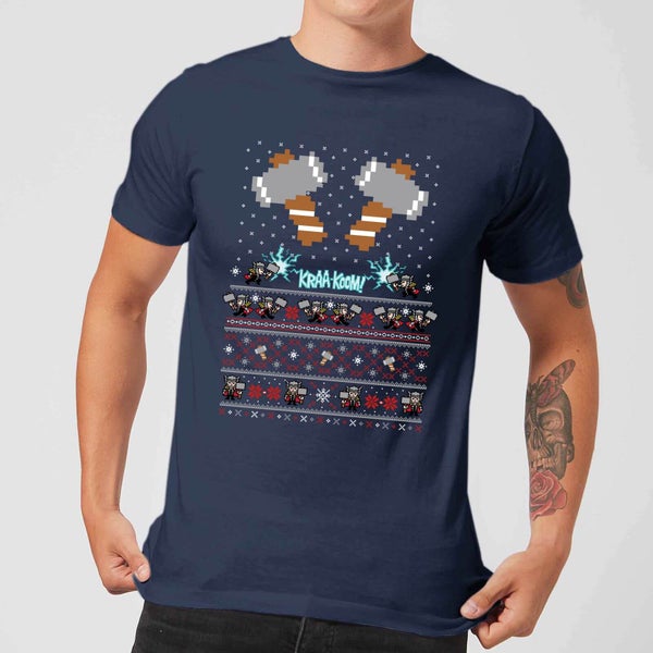 Pull de Noël Homme Marvel Avengers Thor Pixel Art - Bleu Marine