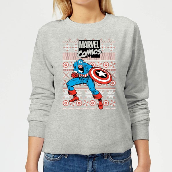 Marvel Avengers Captain America Damen Weihnachtspullover - Grau