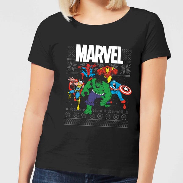 Marvel Avengers Group Women's Christmas T-Shirt - Black
