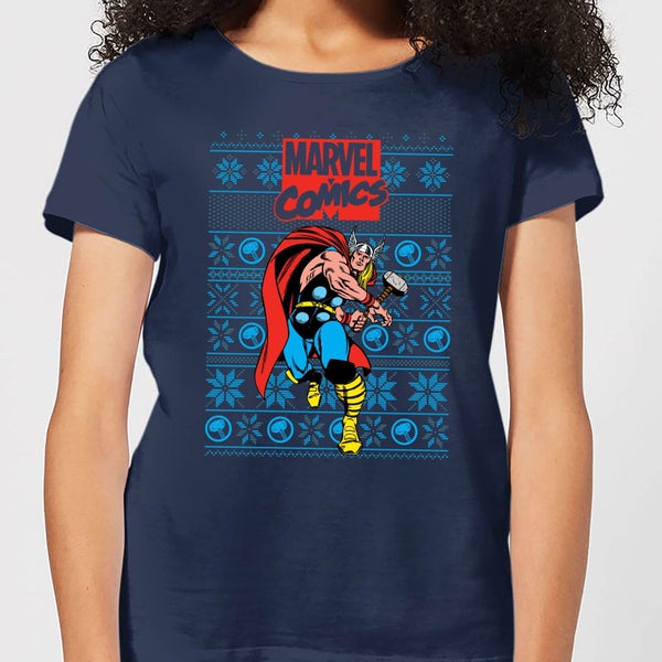 Marvel Avengers Thor Women's Christmas T-Shirt - Navy