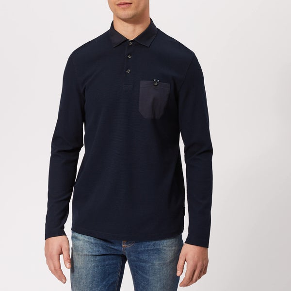 Ted Baker Men's Leopard Long Sleeve Polo Shirt - Navy