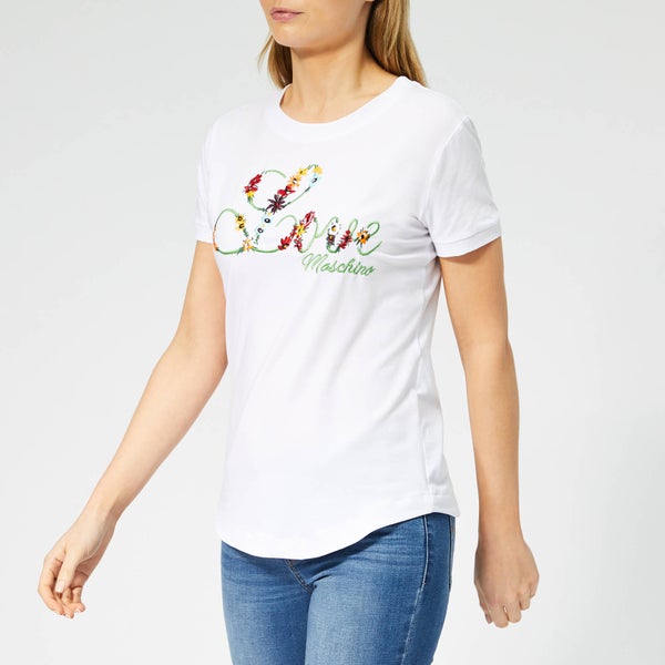 Love Moschino Women's Floral Logo T-Shirt - Optical White