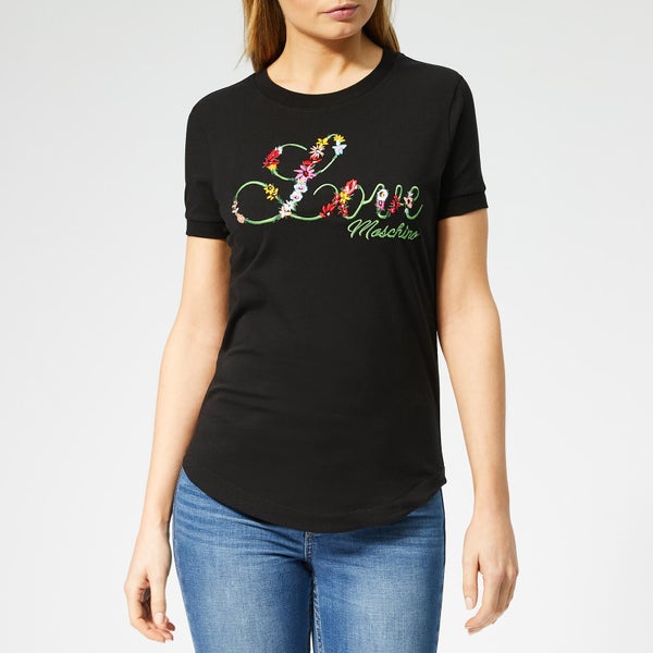 Love Moschino Women's Floral Logo T-Shirt - Black