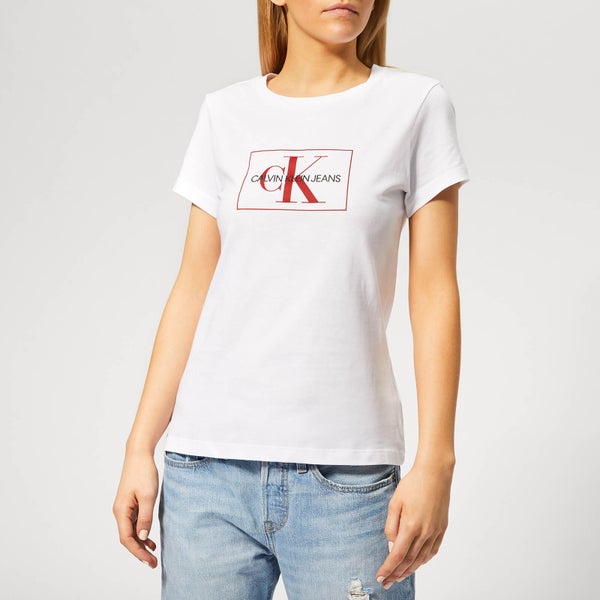 Calvin Klein Jeans Women's Outline Monogram Slim Fit T-Shirt - Bright White/Racing Red