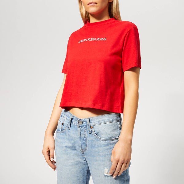 Calvin Klein Jeans Women's Shrunken Institutional Crop Top - Racing Red