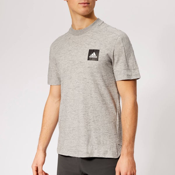 adidas Men's ID Box Logo 3 Stripe Short Sleeve T-Shirt - Grey Heather