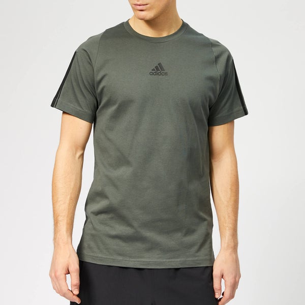 adidas Men's MH 3 Stripe Short Sleeve T-Shirt - Legend Ivy/White