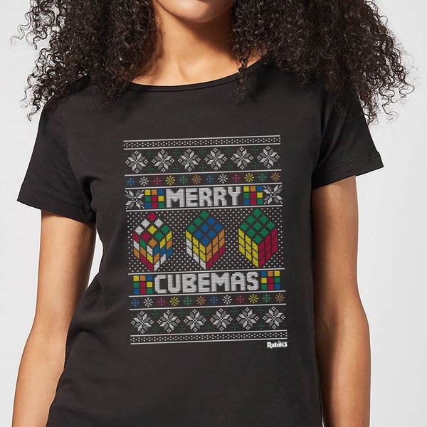 Rubiks Merry Cubemas Women's Christmas T-Shirt - Black