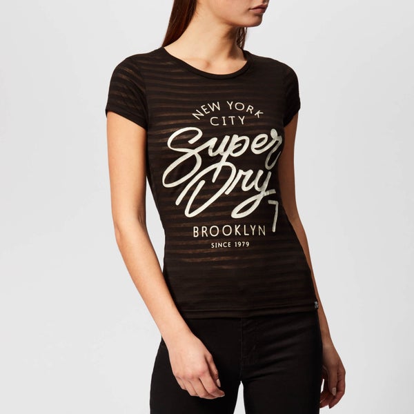 Superdry Women's NYC Burnout Stripe Entry T-Shirt - Black