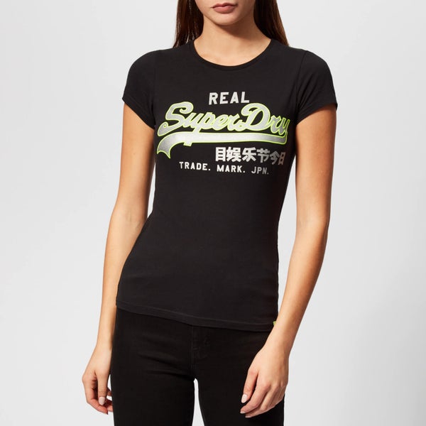 Superdry Women's Vintage Logo Neon Entry T-Shirt - Black