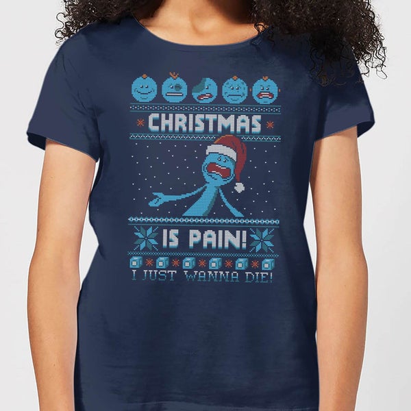 Rick and Morty Mr Meeseeks Pain Women's Christmas T-Shirt - Navy