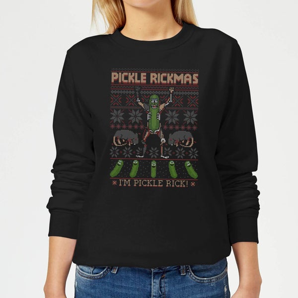 Rick and Morty Pickle Rick Damen Weihnachtspullover – Schwarz