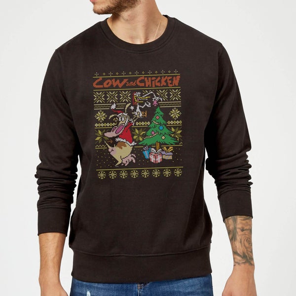 Cow and Chicken Cow And Chicken Pattern Christmas Jumper - Black