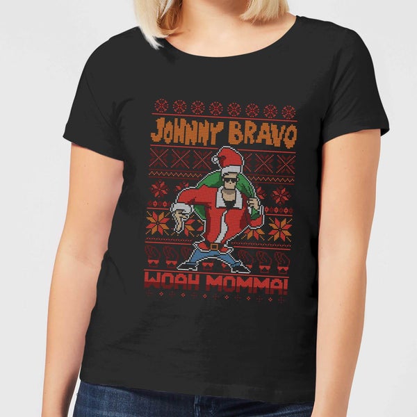 Johnny Bravo Johnny Bravo Pattern Women's Christmas T-Shirt - Black