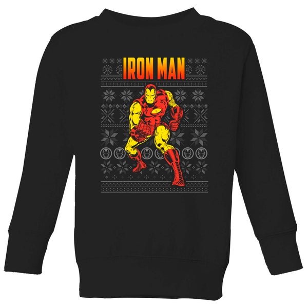 Marvel Avengers Classic Iron Man Kids Christmas Jumper - Black