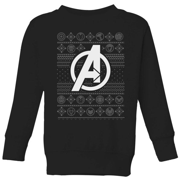 Marvel Avengers Logo Kids Christmas Jumper - Black