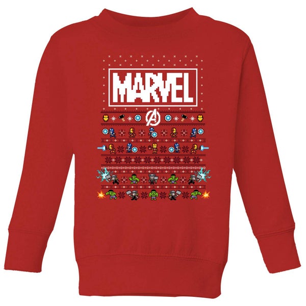 Marvel Avengers Pixel Art Kinder Weihnachtspullover - Rot