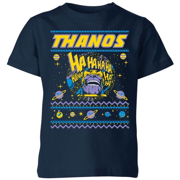 Thanos Christmas Knit Kids Christmas T-Shirt - Navy