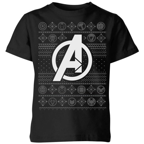 Marvel Avengers Logo Kids Christmas T-Shirt - Black