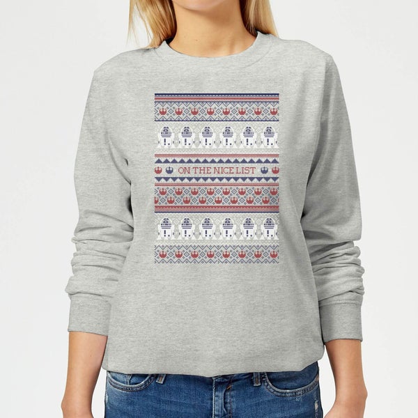 Star Wars On The Nice List Pattern Women's Christmas Sweatshirt - Grey
