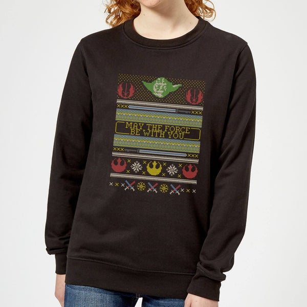 Star Wars May The force Be with You Pattern Women's Christmas Jumper - Black