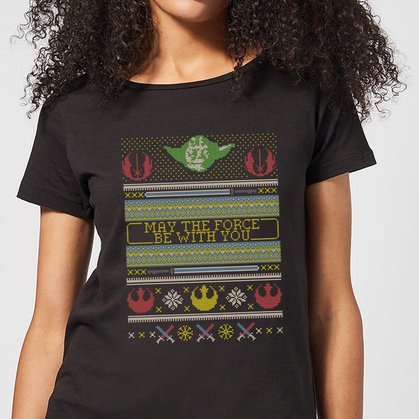 T-Shirt de Noël Femme Star Wars May The Force Be With You Motifs Festifs - Noir