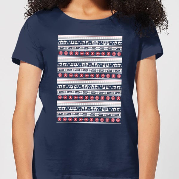 Star Wars AT-AT Pattern Women's Christmas T-Shirt - Navy