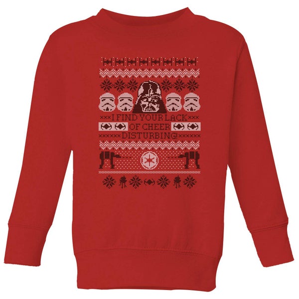 Star Wars I Find Your Lack Of Cheer Disturbing Kids Christmas Jumper - Red