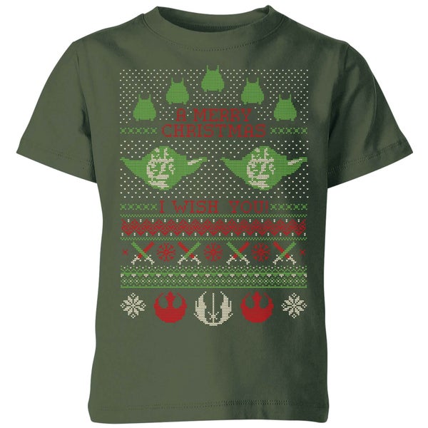 Star Wars Merry Christmas I Wish You Knit Kids Christmas T-Shirt - Forest Green