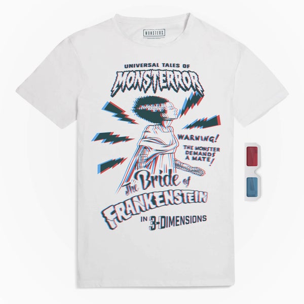 Zavvi Exclusive - Universal Monsters Bride Of Frankenstein Limited Edition 3D Men's T-Shirt - White