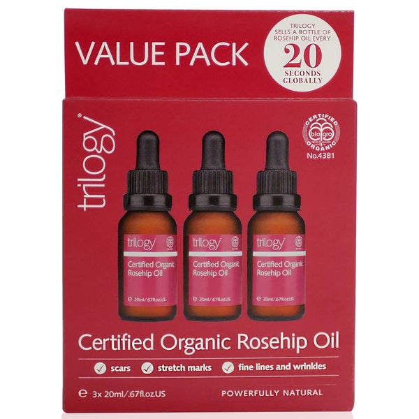 Trilogy Certified Organic Rosehip Oil 3 x 20ml (Worth £58)