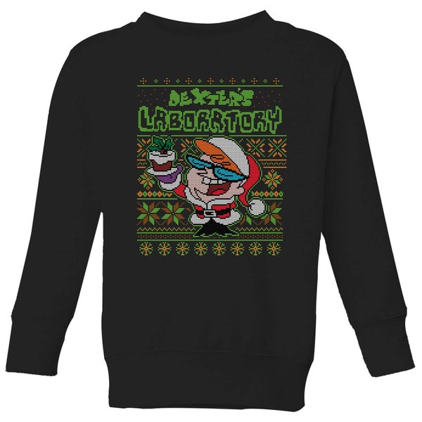 Dexter's Lab Pattern Kids' Christmas Sweater - Black