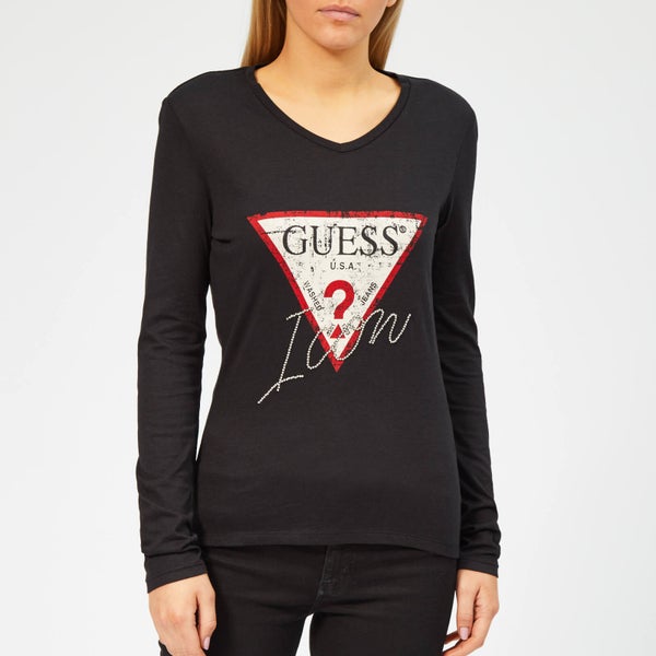 Guess Women's Long Sleeve Icon T-Shirt - Jet Black