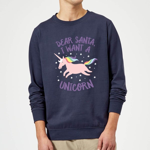 Dear Santa, I Want A Unicorn Christmas Sweater - Navy