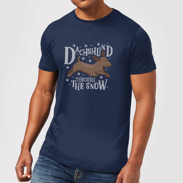 T-Shirt de Noël Homme Dachshund Through The Snow - Bleu Marine