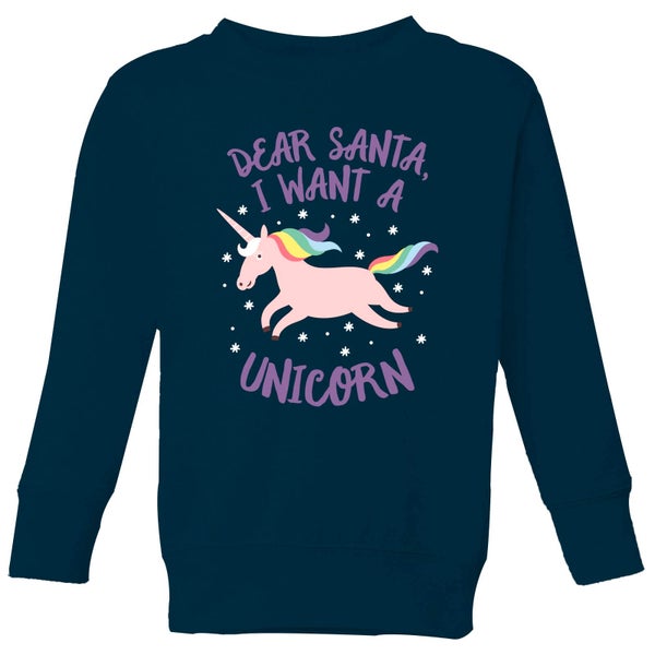 Pull de Noël Enfant Dear Santa, I Want A Unicorn - Bleu Marine