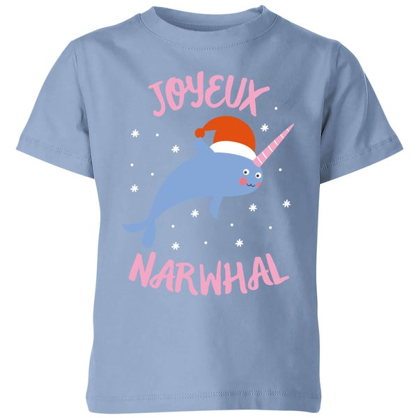 Joyeux Narwhal Kids' Christmas T-Shirt - Sky Blue