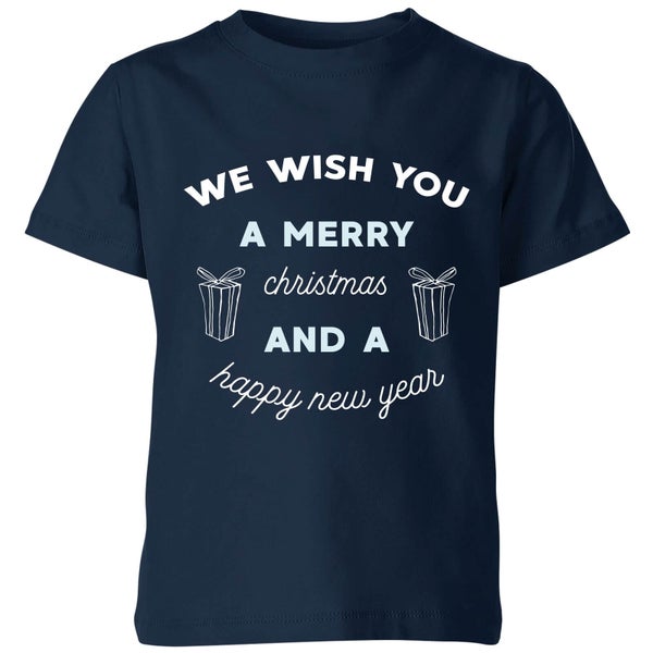 T-Shirt de Noël Enfant We Wish You A Merry and A Happy New Year - Bleu Marine