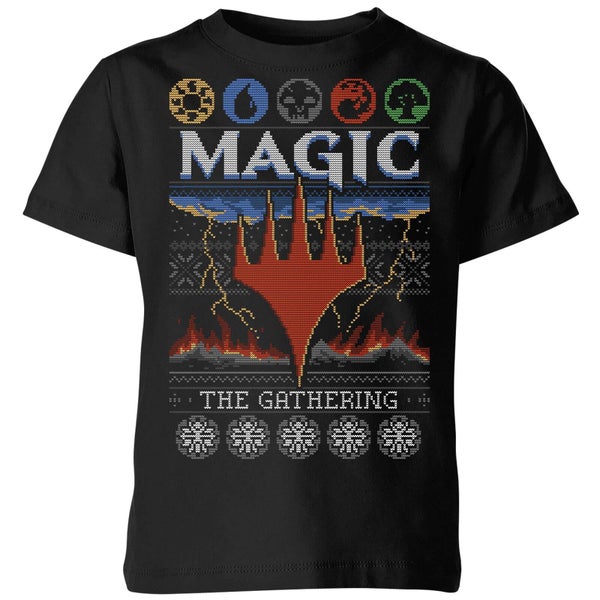 Magic The Gathering Colours Of Magic Knit Kids' Christmas T-Shirt - Black