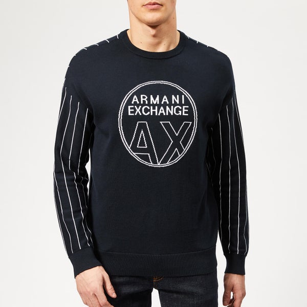 Armani Exchange Men's Logo Knit Jumper - Navy/White