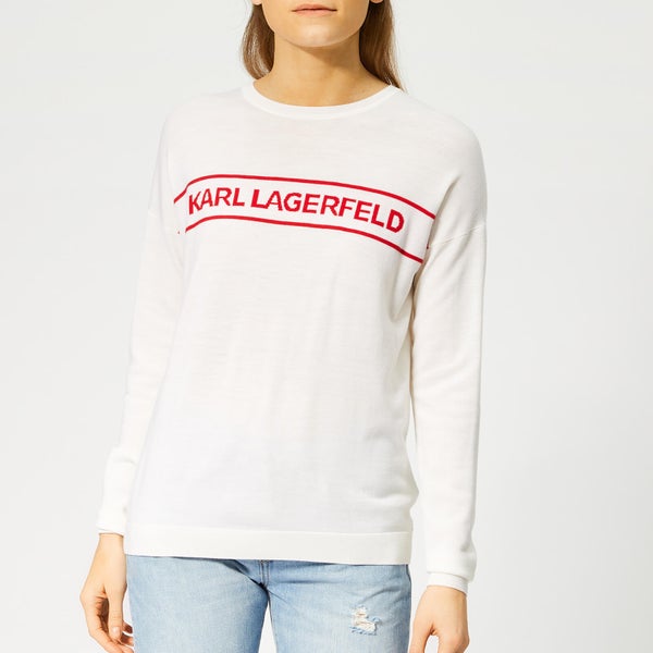 Karl Lagerfeld Women's Crew Neck Logo Sweater - Whisper White
