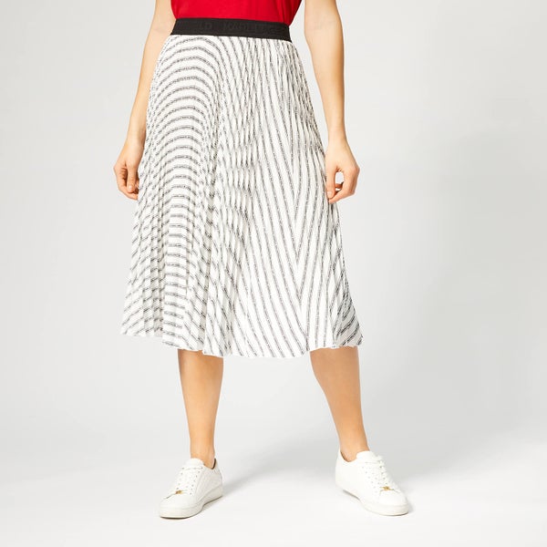 Karl Lagerfeld Women's Pleated Logo Midi Skirt - Karl Stripe BW Print