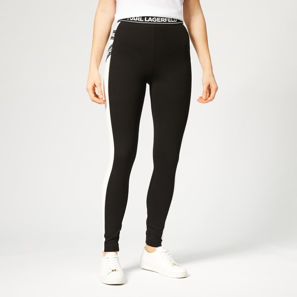 Karl Lagerfeld Women's Bicolor Punto Leggings with Logo - Black