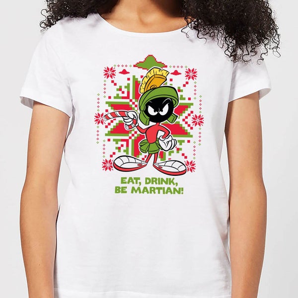 Camiseta navideña para mujer Looney Tunes Eat Drink Be Martian - Blanco