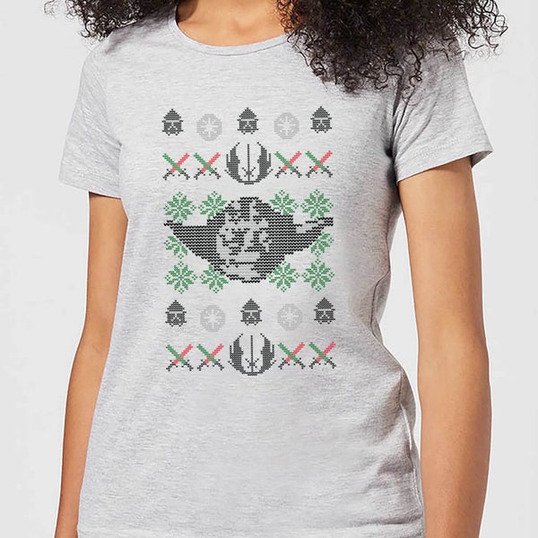 Star Wars Yoda Face Knit Women's Christmas T-Shirt - Grey