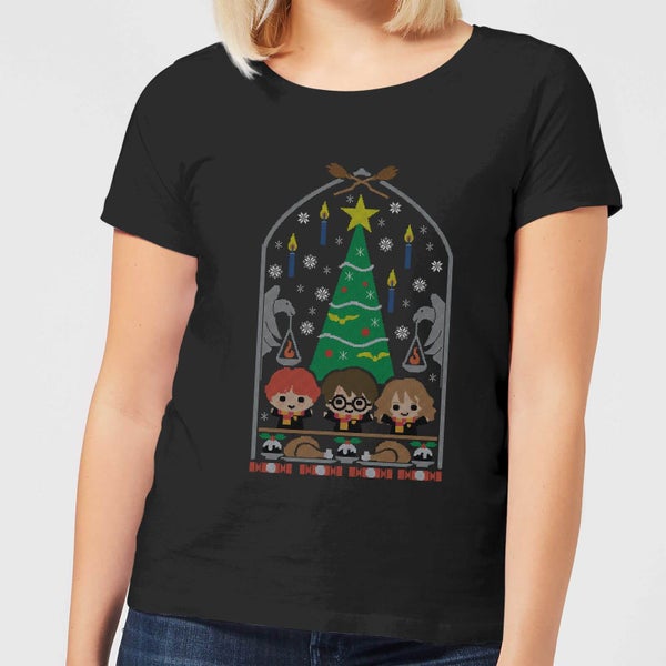 Harry Potter Hogwarts Tree Women's Christmas T-Shirt - Black