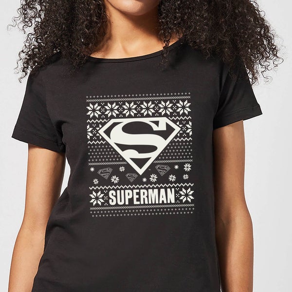 DC Superman Knit Pattern Women's Christmas T-Shirt - Black